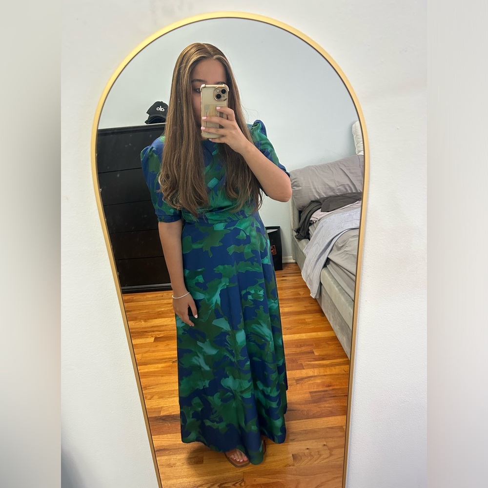 Green and Blue Patterned Maxi Dress